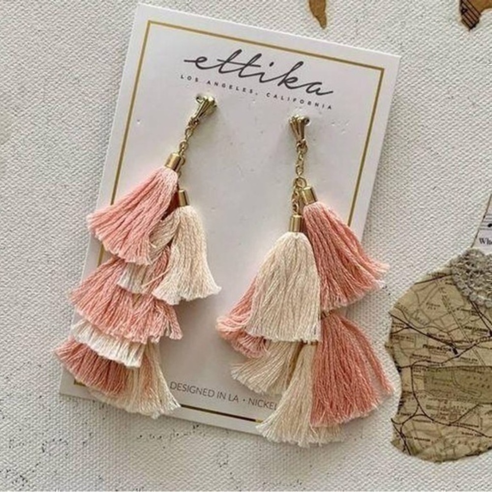 Ettika Pink Day Dreamer 18k Gold Plated Tassel Fringe Earrings